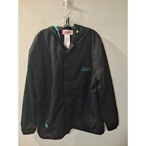 Coleman Unisex Black Aqua Full Zip Snap Windbreaker Hooded Jacket Pockets XL